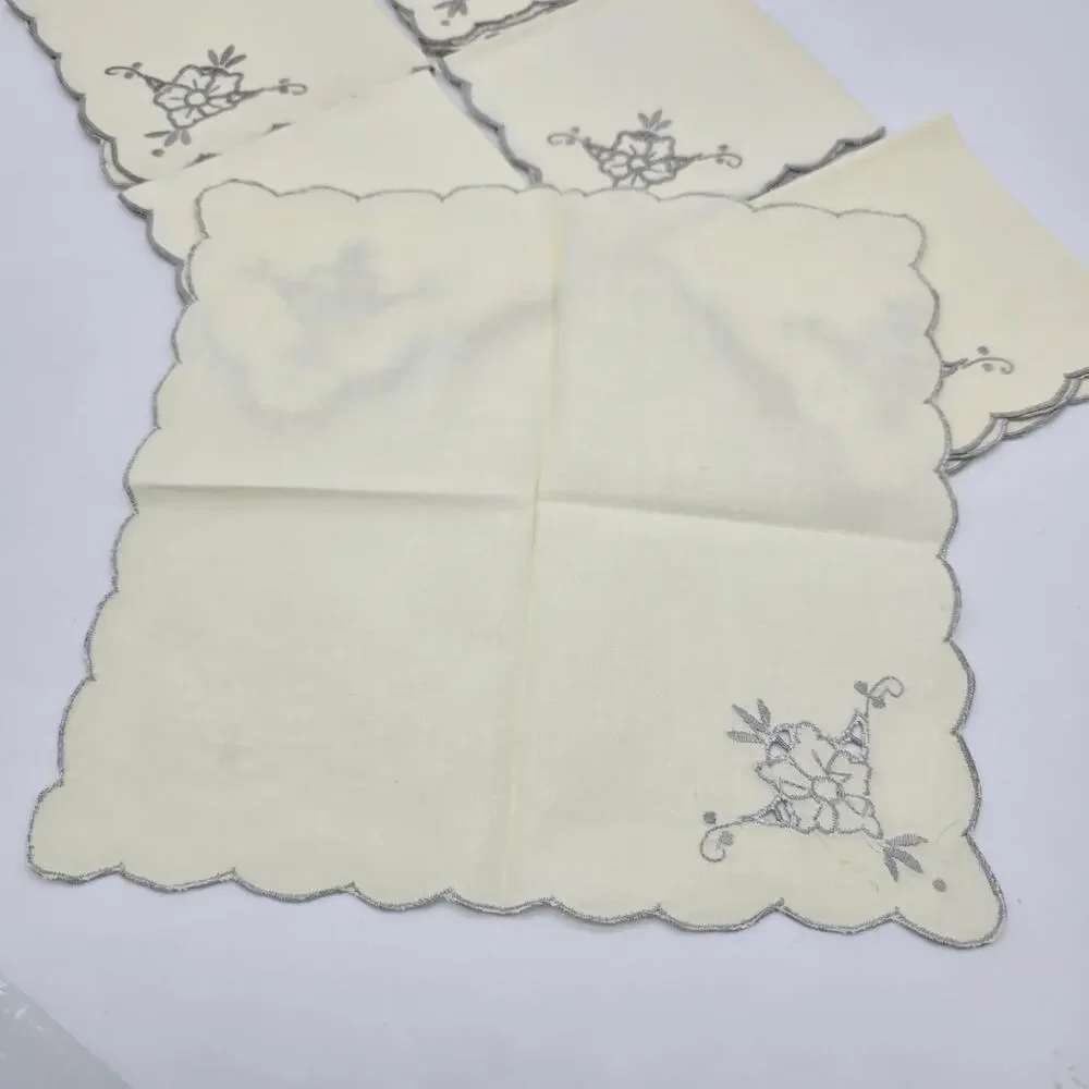Vintage Embroidered Table Napkins Grandmacore Cottagecore Tea Party Ivory 6